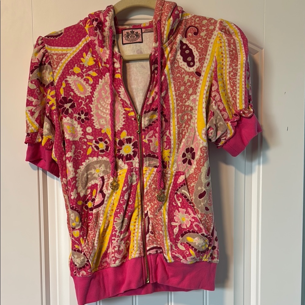 Juicy Couture Pink and Yellow Patterned Hoodie